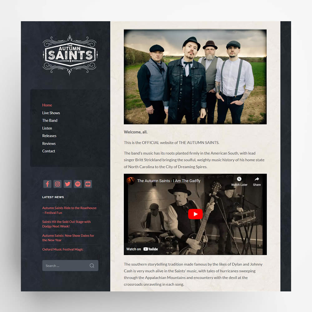 The Autumn Saints band website design